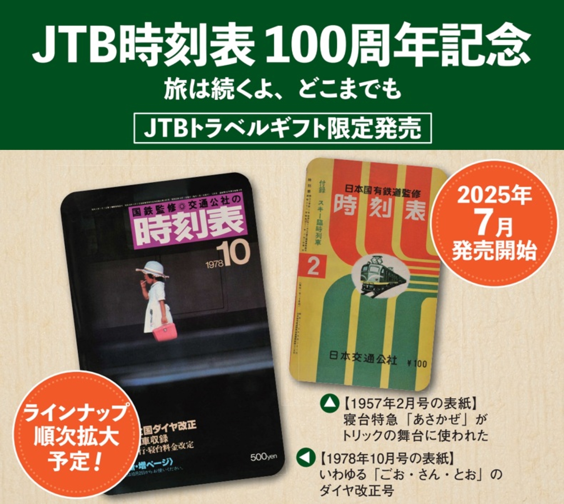 カード型JTBトラベルギフトに『JTB時刻表』100周年記念デザイン登場
